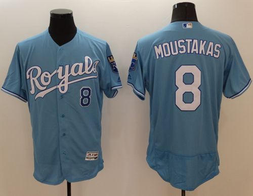 Royals #8 Mike Moustakas Light Blue Flexbase Authentic Collection Stitched MLB Jersey - Click Image to Close